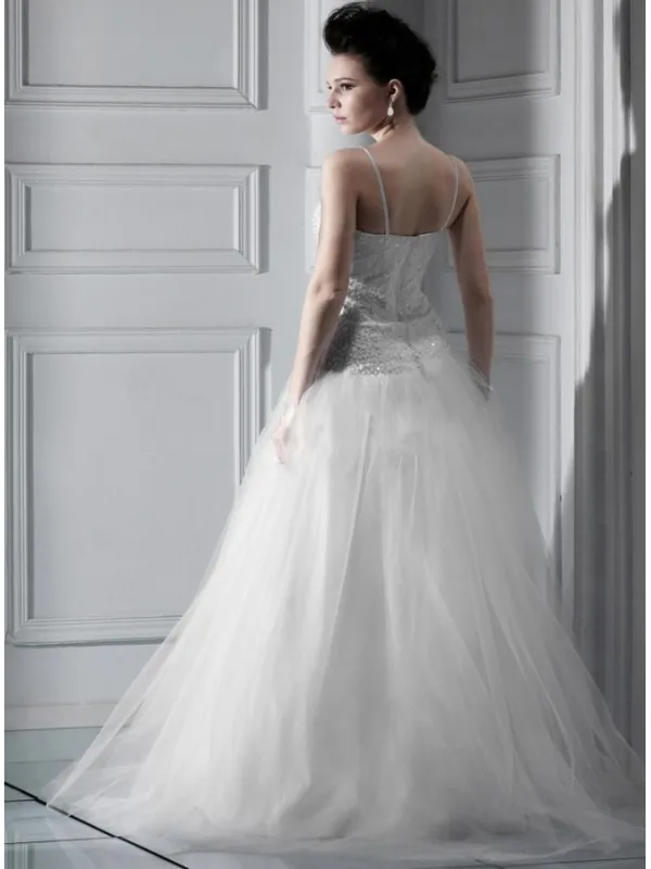 EVELYN - A-line Spaghetti straps Floor length Tulle Square neck Wedding dress