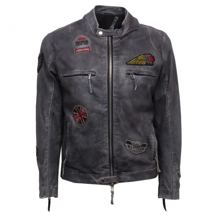 F8314 giubbotto THE JACK MORENO+PATCH GREY   leather jacket man