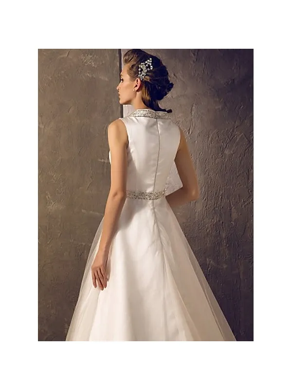 GLORIA - A-line V-neck Chapel train Satin Tulle edding dress