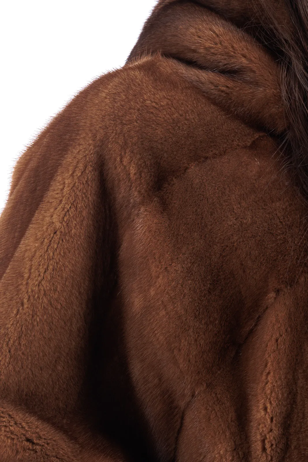 Golden Mink fur coat with hood and three-quarter sleeve