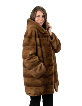 Honey color mink fur hooded coat