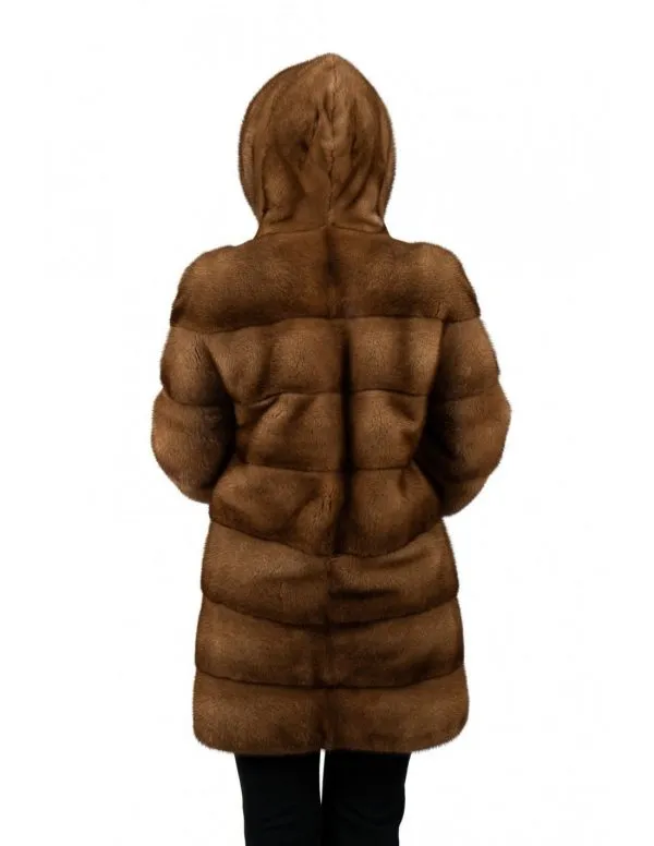 Honey color mink fur hooded coat