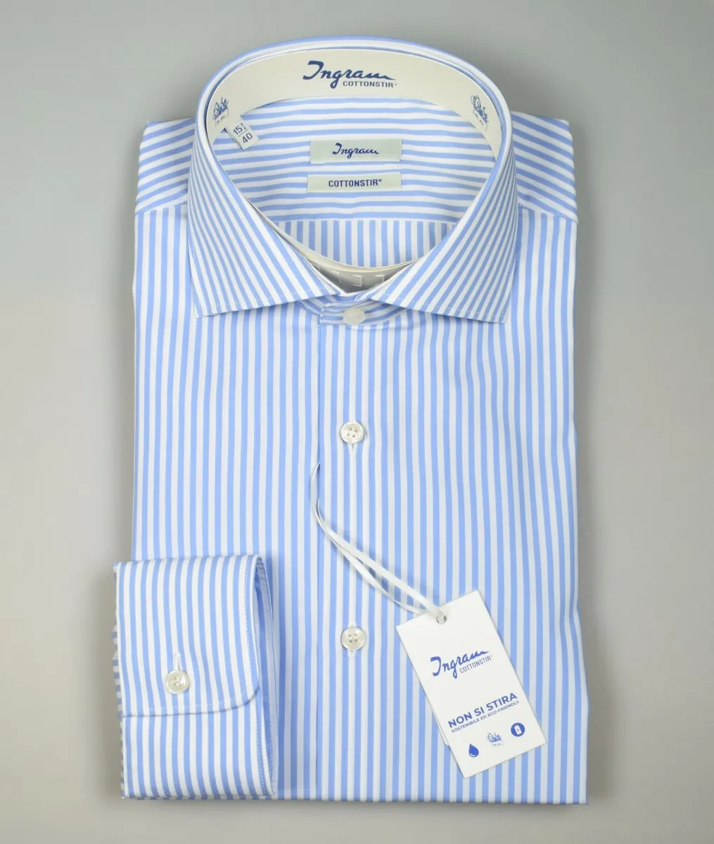 Ingram non-iron striped shirt light blue slim fit