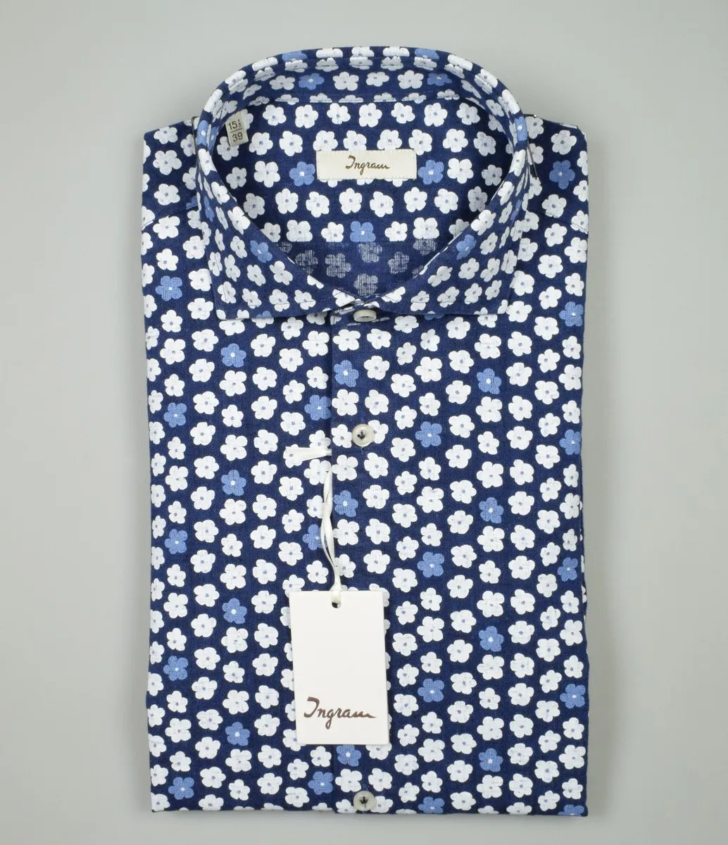 Ingram slim fit cotton shirt and patterned linen printed