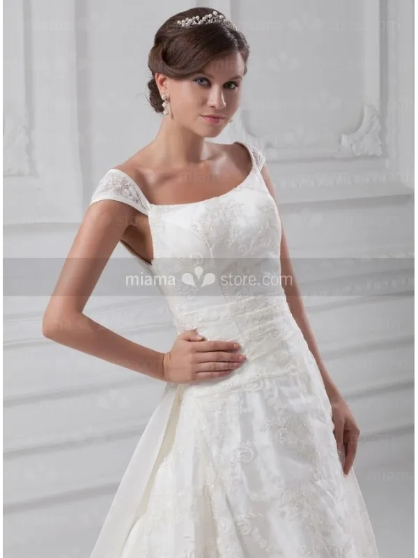 IRYNA - A-line Off the shoulder Chapel train Satin Square neck Wedding dress