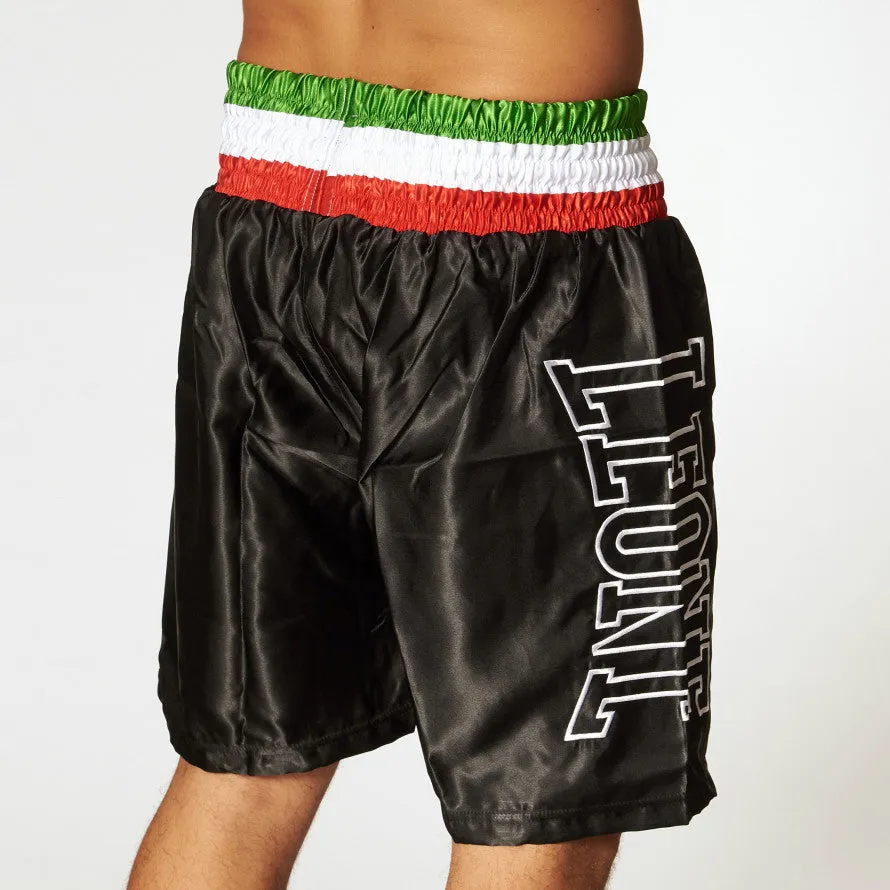 Leone Men's boxing shorts in satin with tricolor belt AB733 black