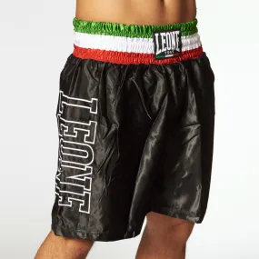 Leone Men's boxing shorts in satin with tricolor belt AB733 black