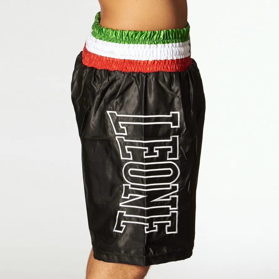 Leone Men's boxing shorts in satin with tricolor belt AB733 black