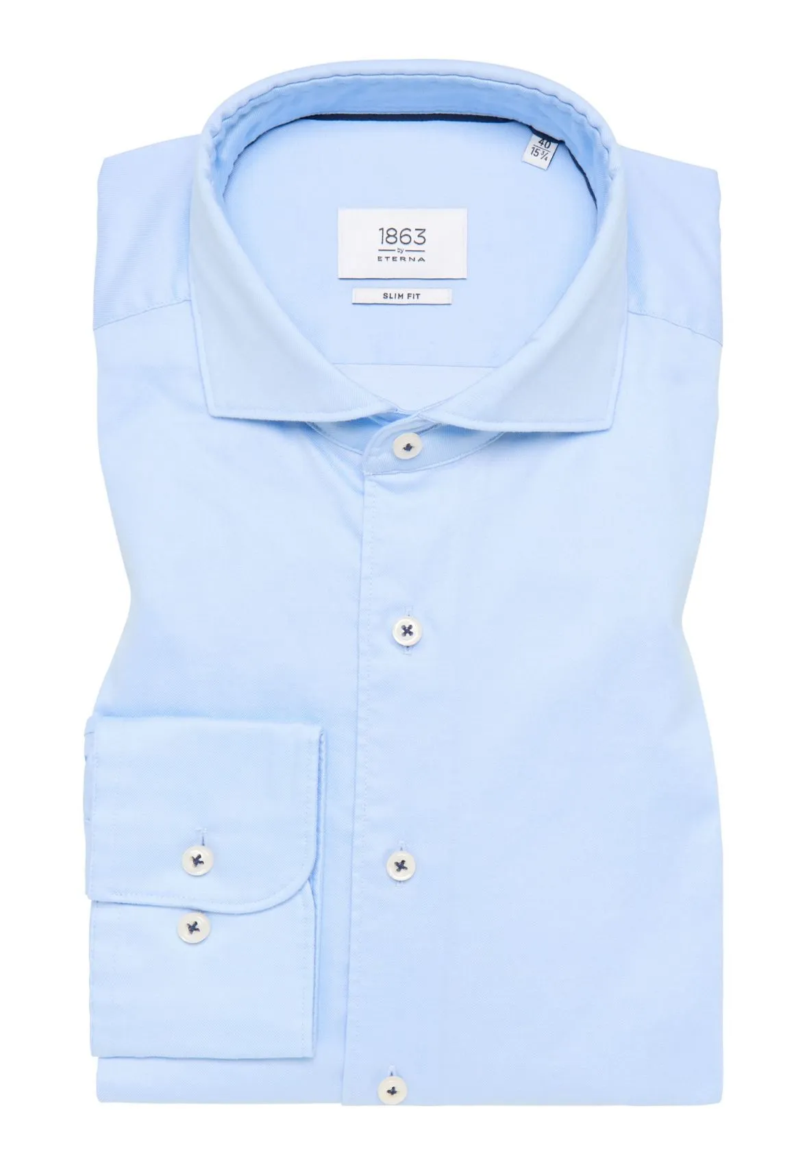 Light blue slim-fit eterna shirt in twisted cotton twill