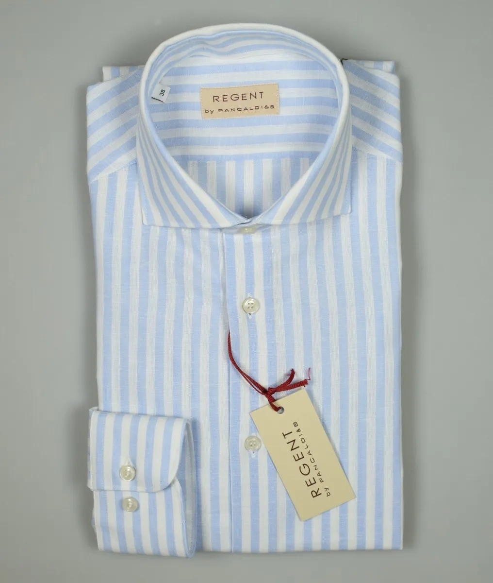 Light blue striped linen and cotton slim fit shirt