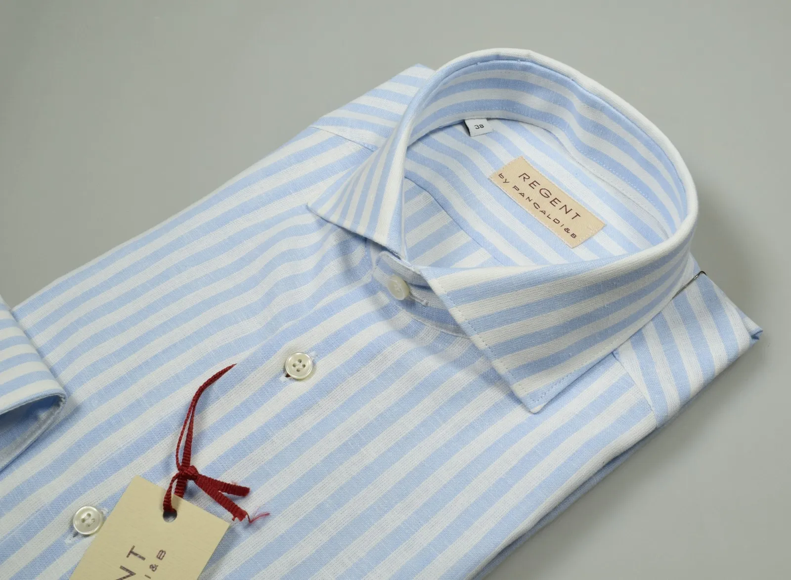 Light blue striped linen and cotton slim fit shirt