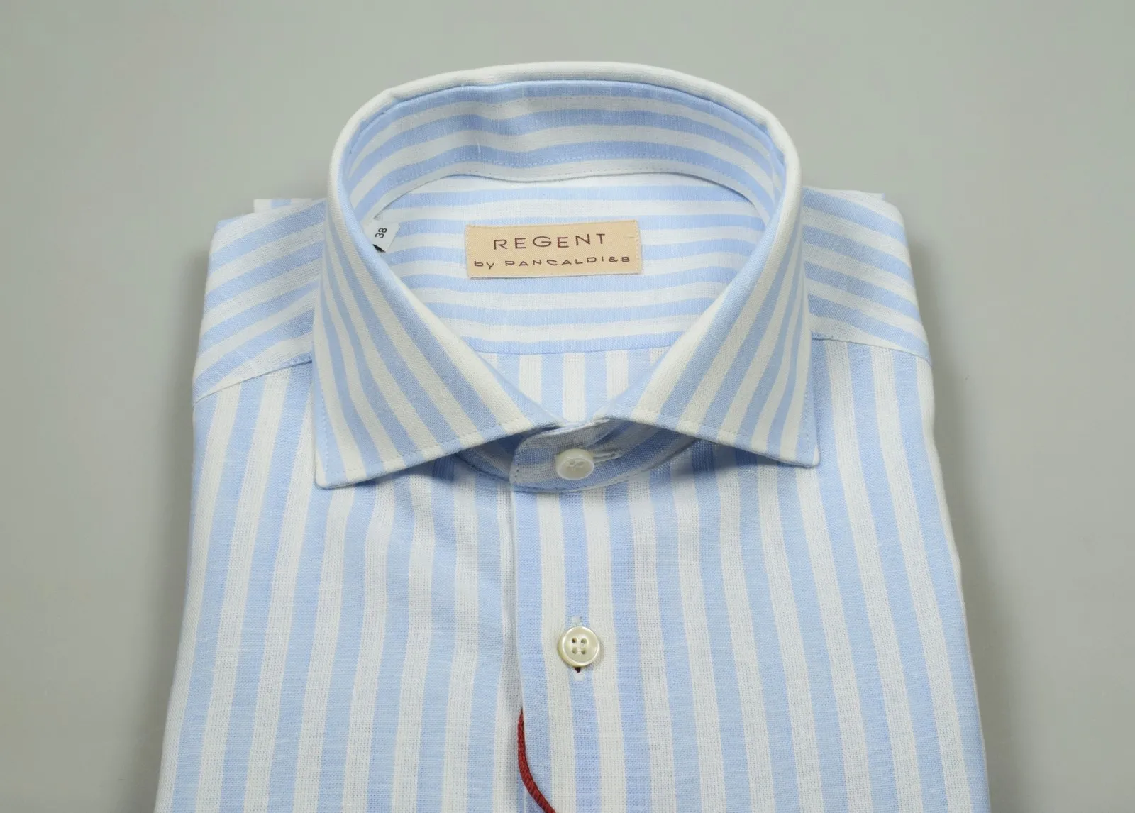 Light blue striped linen and cotton slim fit shirt