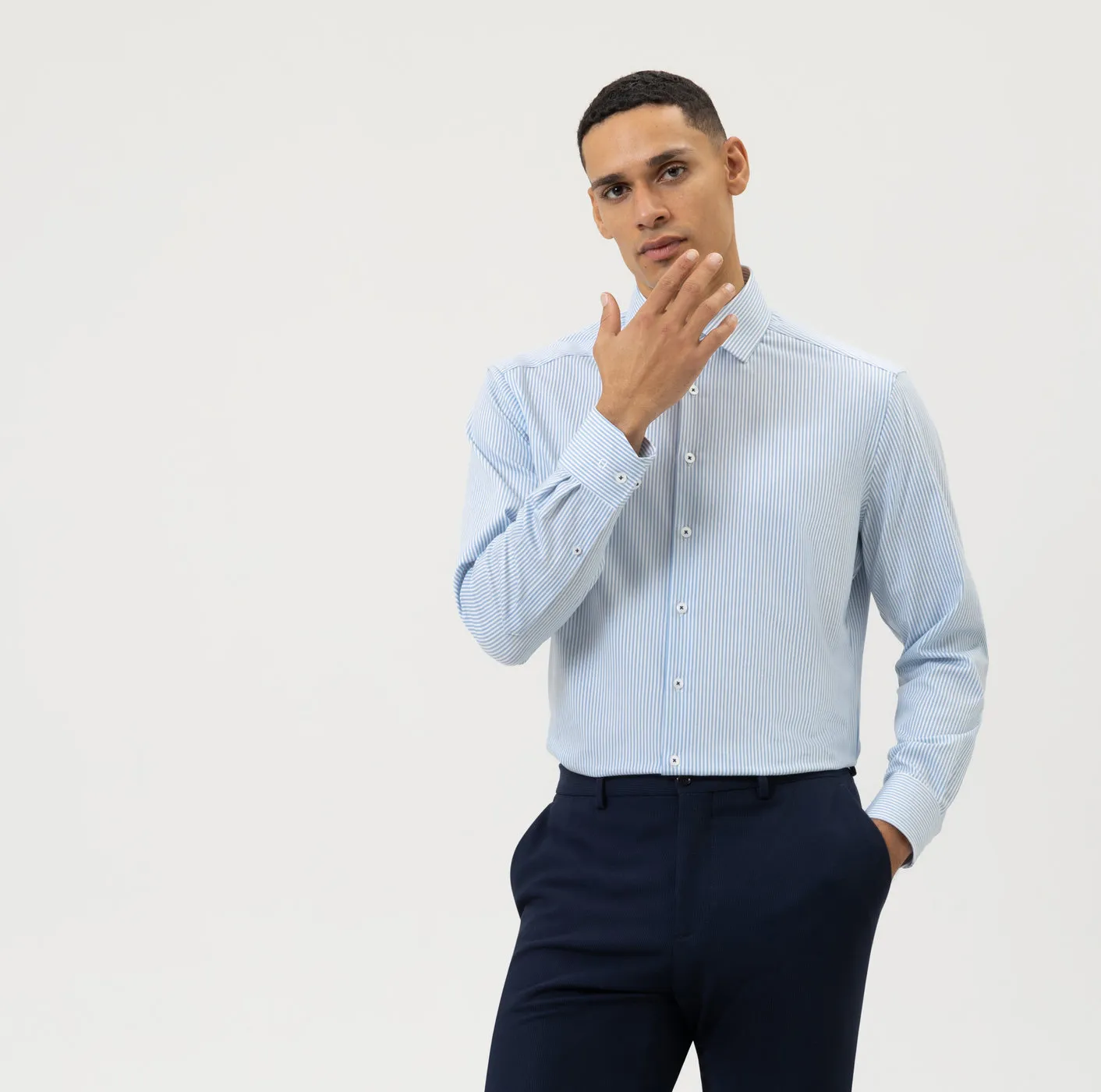 Light blue striped olymp shirt dynamic flex modern fit