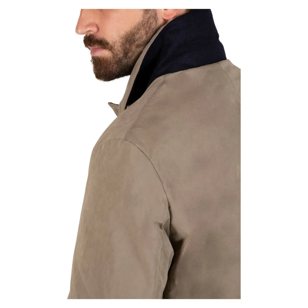 L’IMPERMEABILE giaccone uomo corto car coat beige cotone BRANDO FR PEACH COT MADE IN ITALY