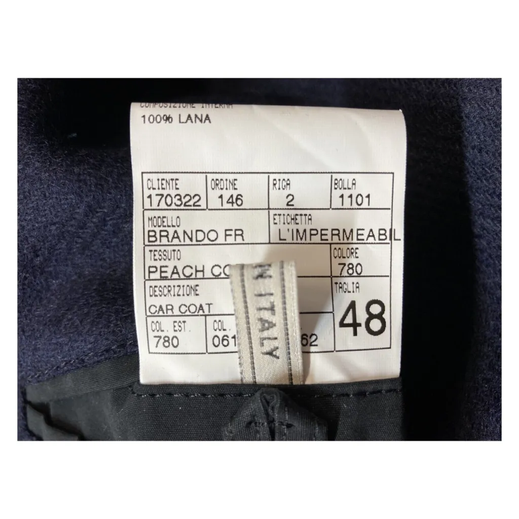 L’IMPERMEABILE giaccone uomo corto car coat blu/nero cotone BRANDO FR PEACH COT MADE IN ITALY