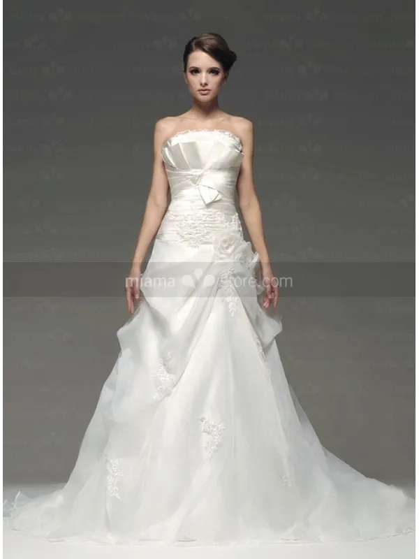 LIZ - A-line Strapless Chapel train Organza Strapless Wedding dress