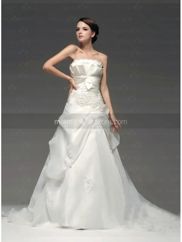 LIZ - A-line Strapless Chapel train Organza Strapless Wedding dress