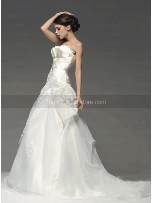 LIZ - A-line Strapless Chapel train Organza Strapless Wedding dress