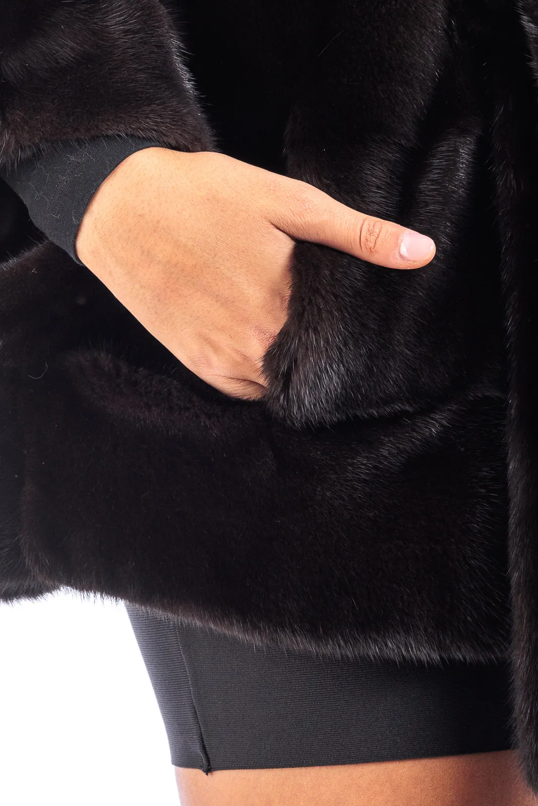 Long blackglama mink fur coat with hood