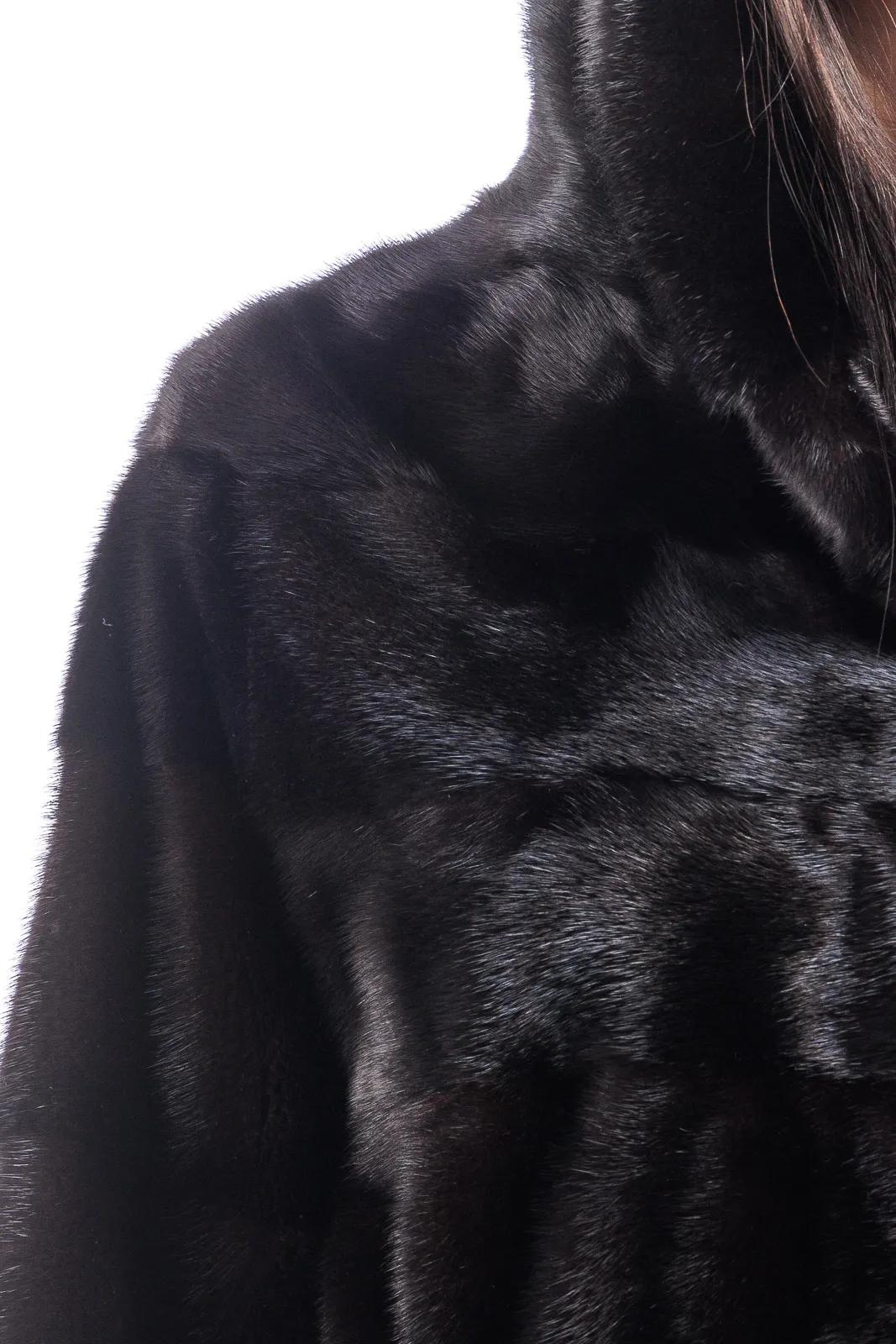 Long blackglama mink fur coat with hood