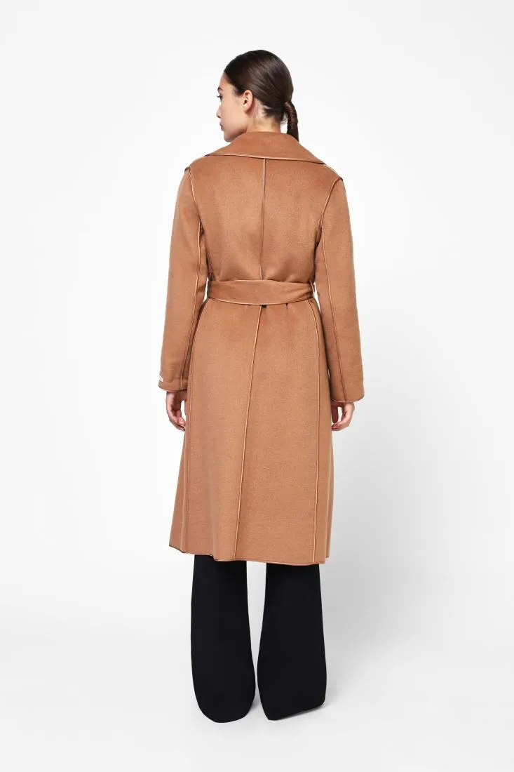  Long coat with tied belt    