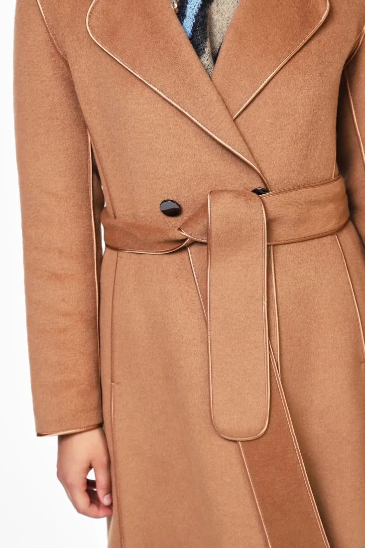  Long coat with tied belt    