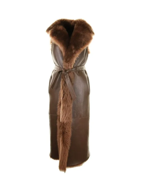 Long fur vest with belt