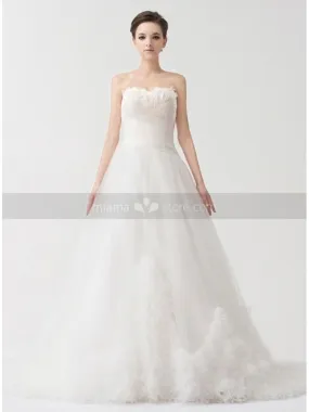 LSABELLA - A-line Strapless Chapel train Tulle Satin Strapless Wedding dress