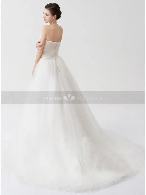 LSABELLA - A-line Strapless Chapel train Tulle Satin Strapless Wedding dress