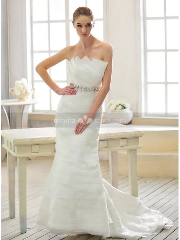 MARGOT - Mermaid Strapless Chapel train Organza Satin Strapless Weeding dress