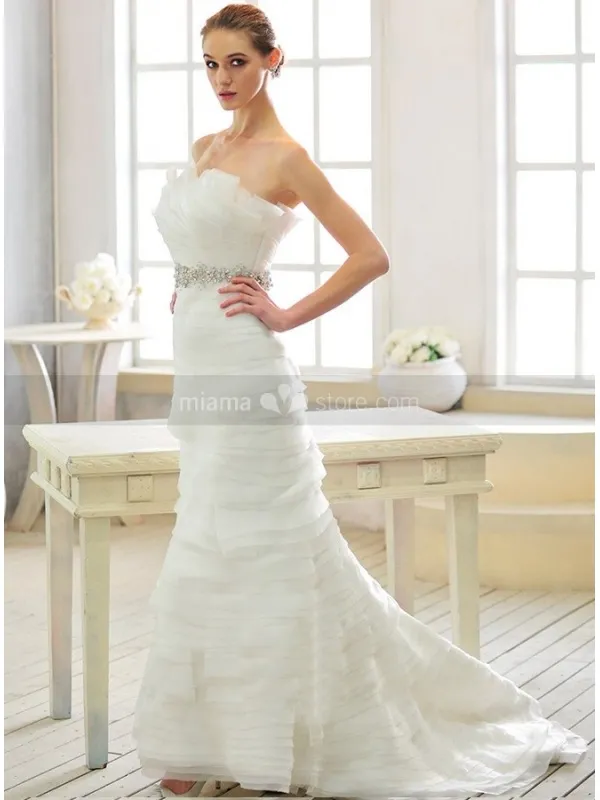 MARGOT - Mermaid Strapless Chapel train Organza Satin Strapless Weeding dress