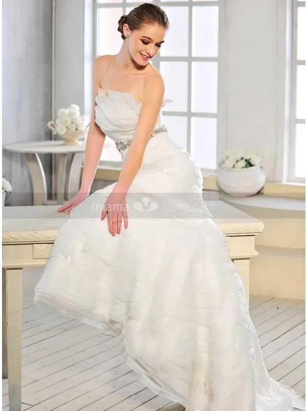 MARGOT - Mermaid Strapless Chapel train Organza Satin Strapless Weeding dress