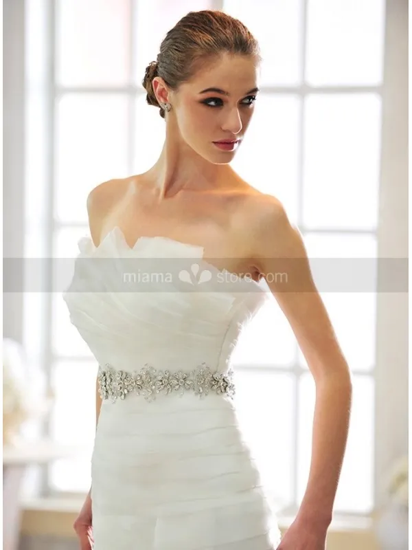 MARGOT - Mermaid Strapless Chapel train Organza Satin Strapless Weeding dress