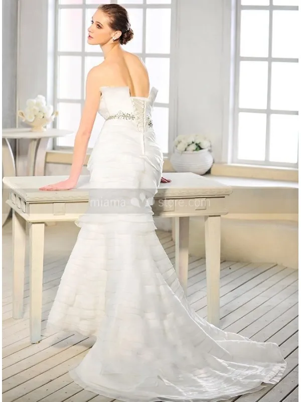 MARGOT - Mermaid Strapless Chapel train Organza Satin Strapless Weeding dress