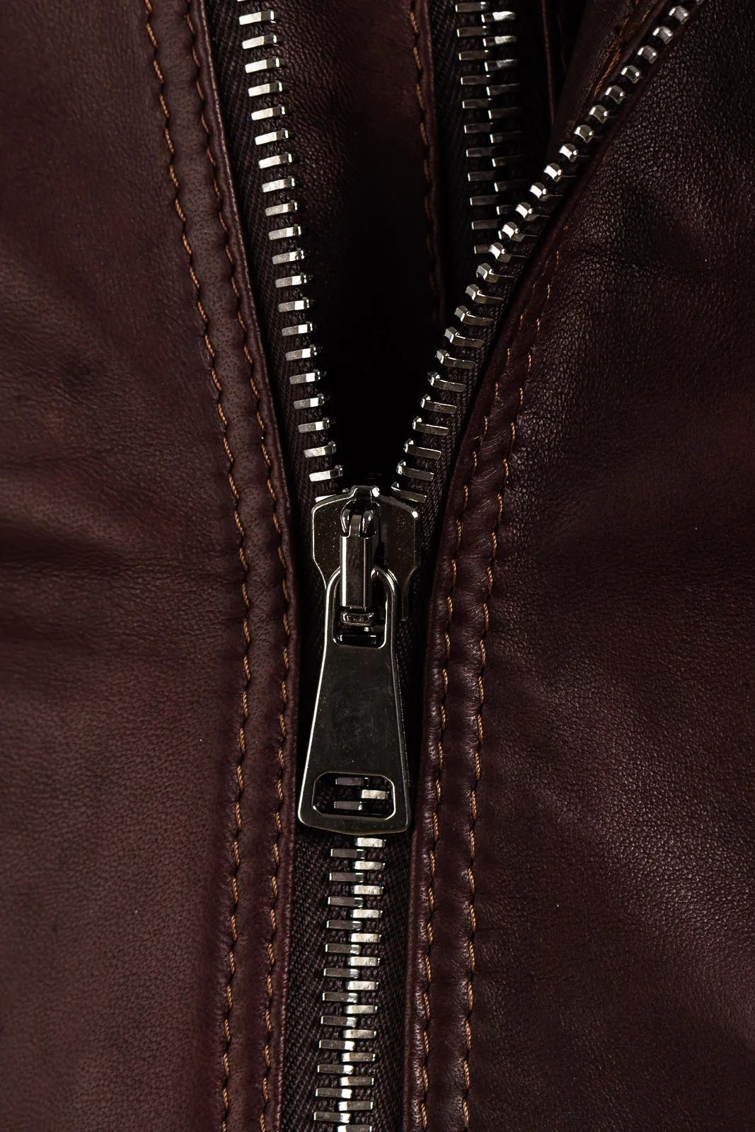 Men’s burgundy-brown genuine leather zipper studded coat