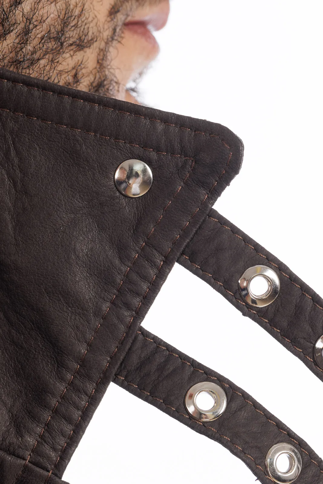 Men’s genuine leather studded coat with dark brown zipper