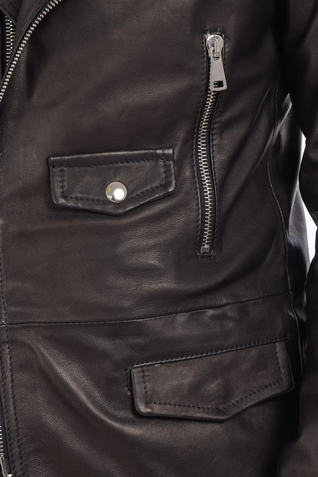 Men’s genuine leather zippered studded coat black