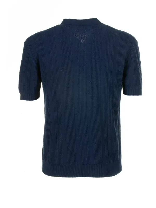 Navy blue short-sleeved polo shirt