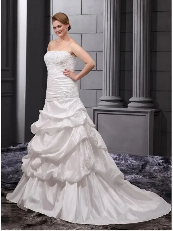 OLINA - A-line Strapless Chapel train Taffeta Wedding dress