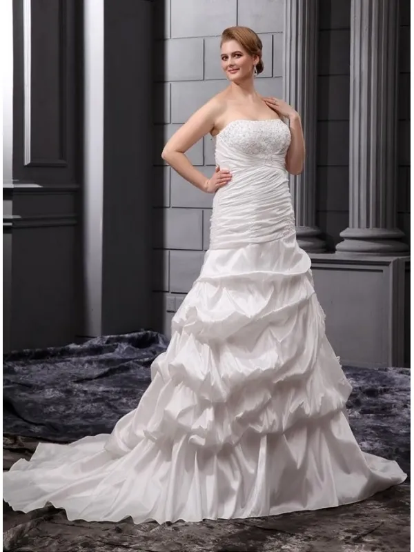 OLINA - A-line Strapless Chapel train Taffeta Wedding dress