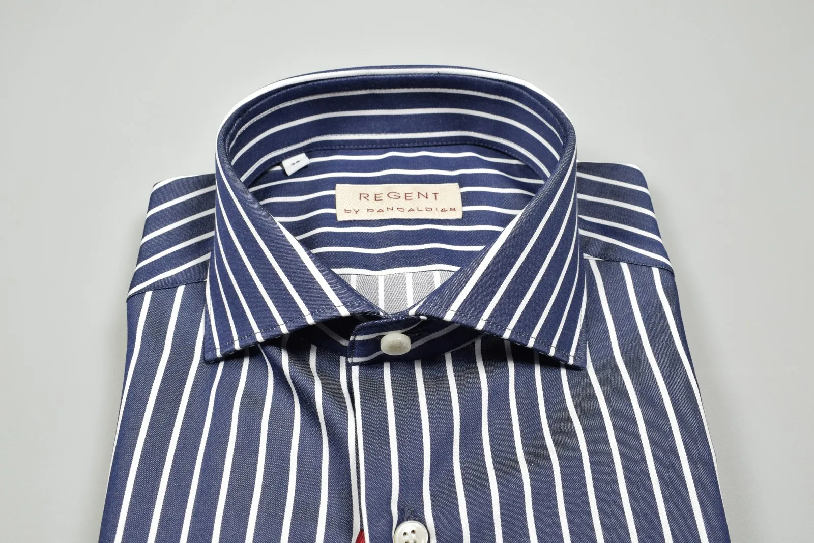 Pancaldi striped blue shirt slim fit neck french pure cotton