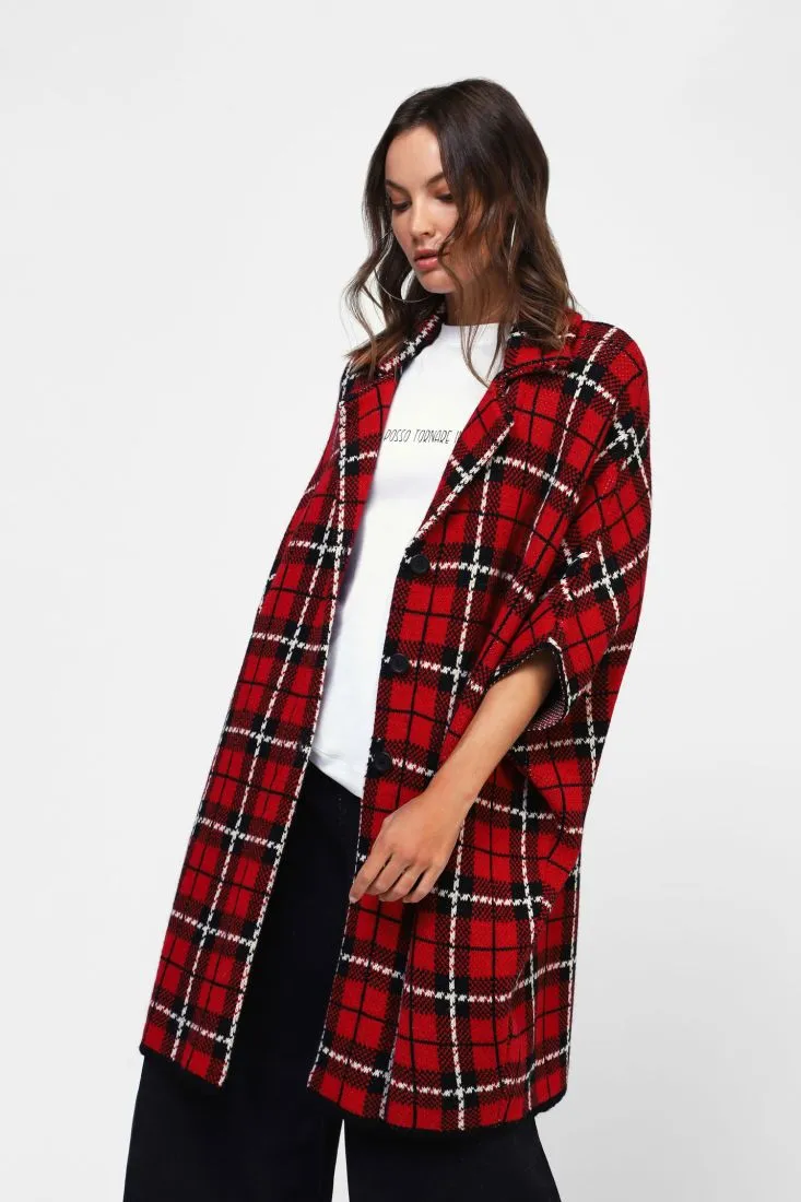  Plaid coat with v-neckline    