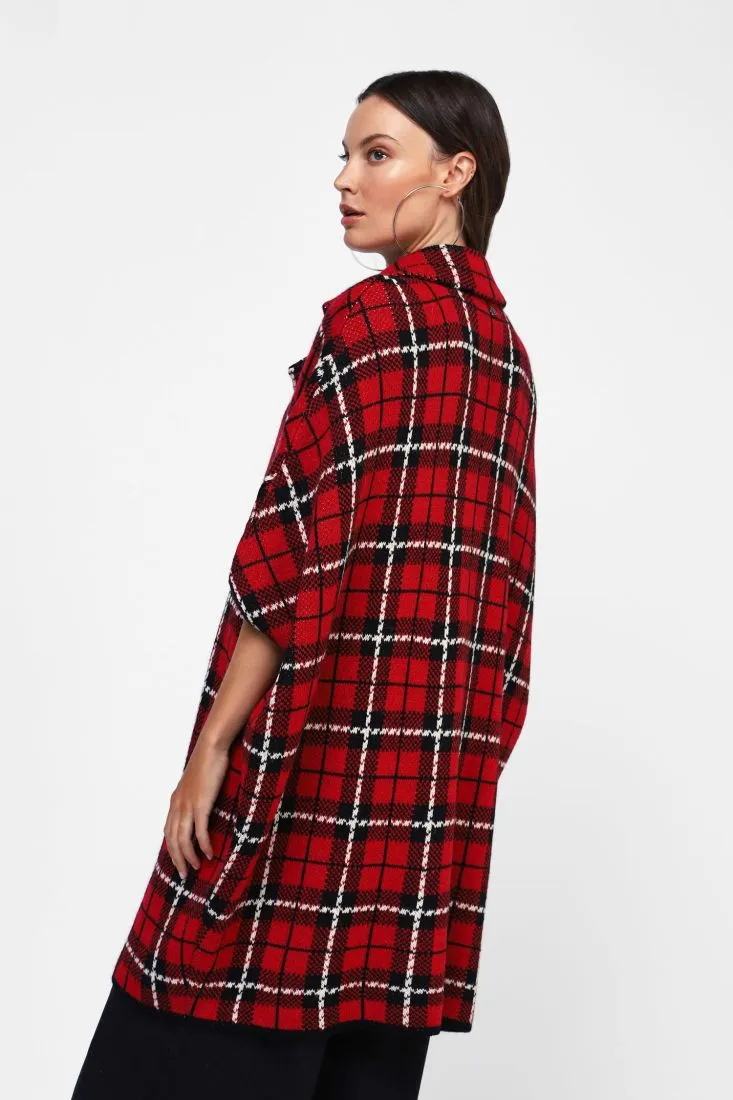  Plaid coat with v-neckline    