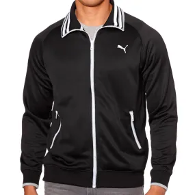 Puma Front-Zip Track Jacket with Striped Collar  - Black/Quarry - Mens