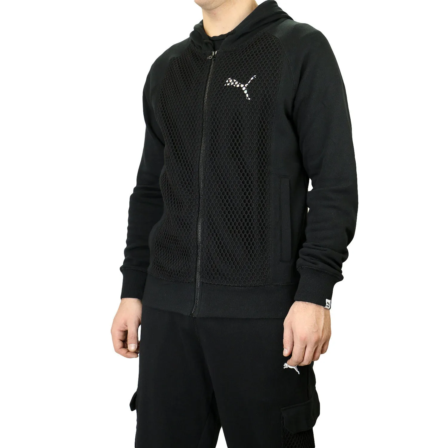 Puma Mesh Hooded Zip-front Sweat Jacket - Black - Mens