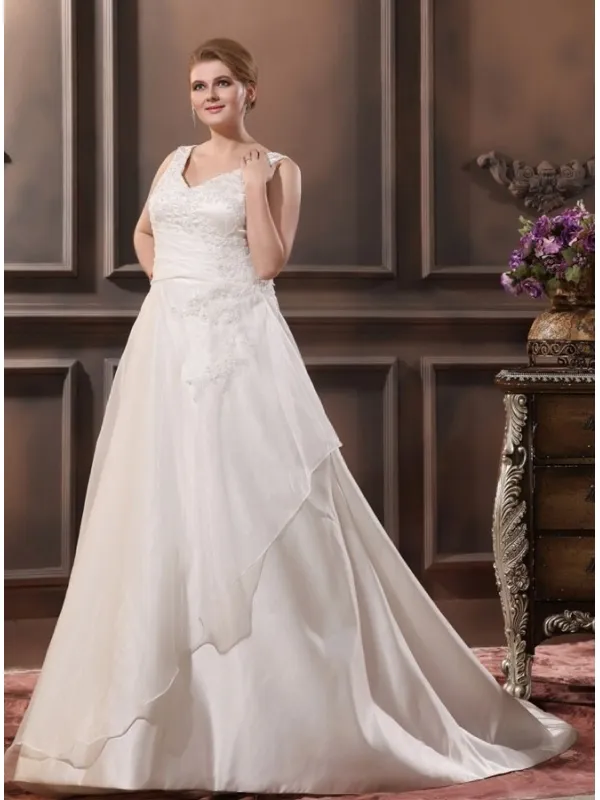 RACHEL - A-line V-neck Chapel train Satin Organza Wedding dress