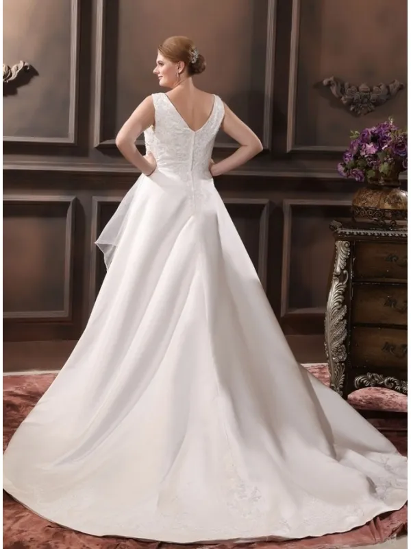 RACHEL - A-line V-neck Chapel train Satin Organza Wedding dress