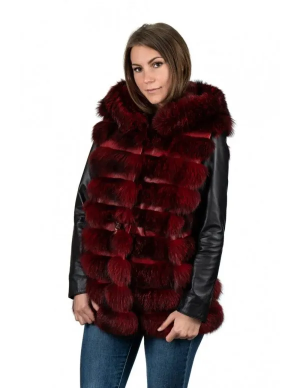 Red genuine fox fur sleeve coat