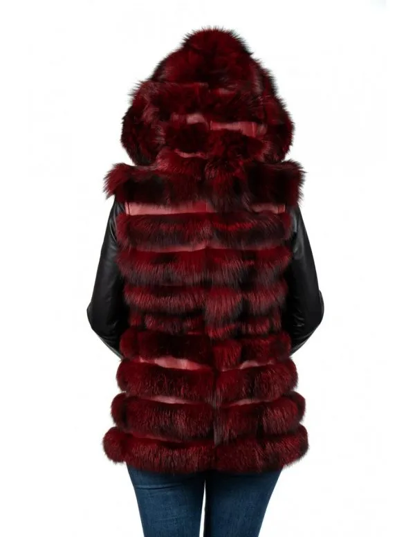 Red genuine fox fur sleeve coat