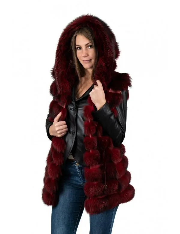 Red genuine fox fur sleeve coat